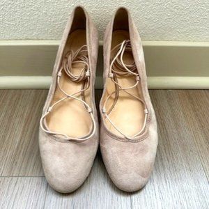 J.Crew lace up ballet flats in light ballet pink suede